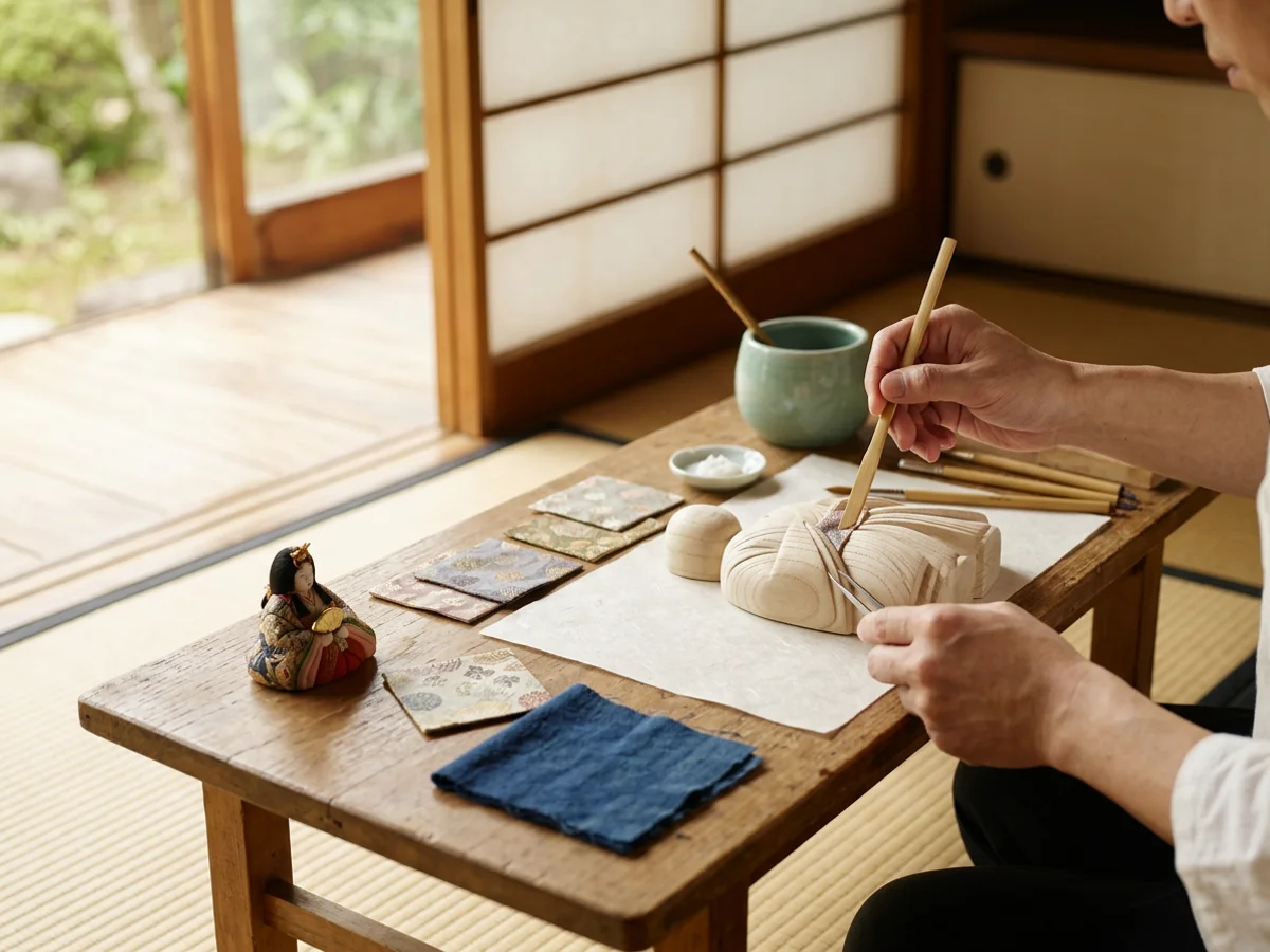 Kimekomi hina dolls — at the workshop
