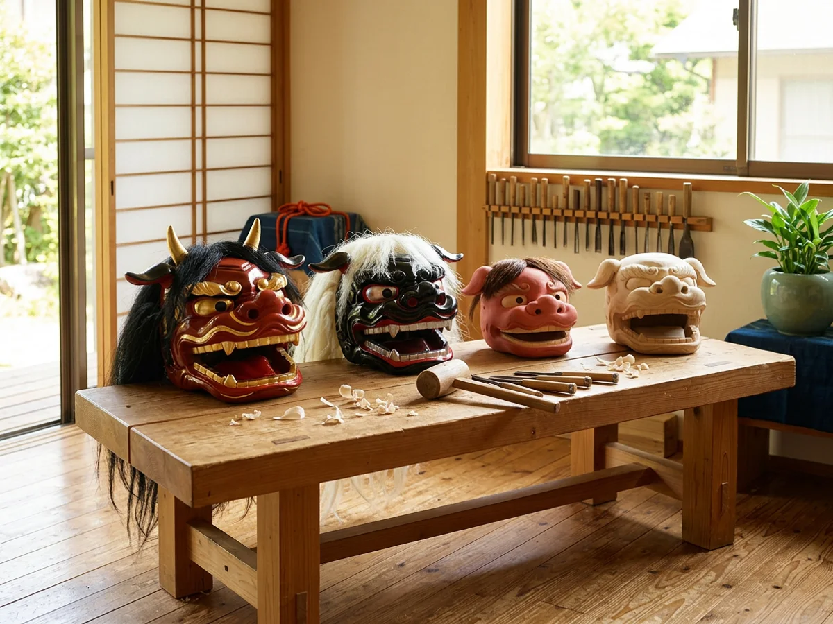 Lion head — at the workshop
